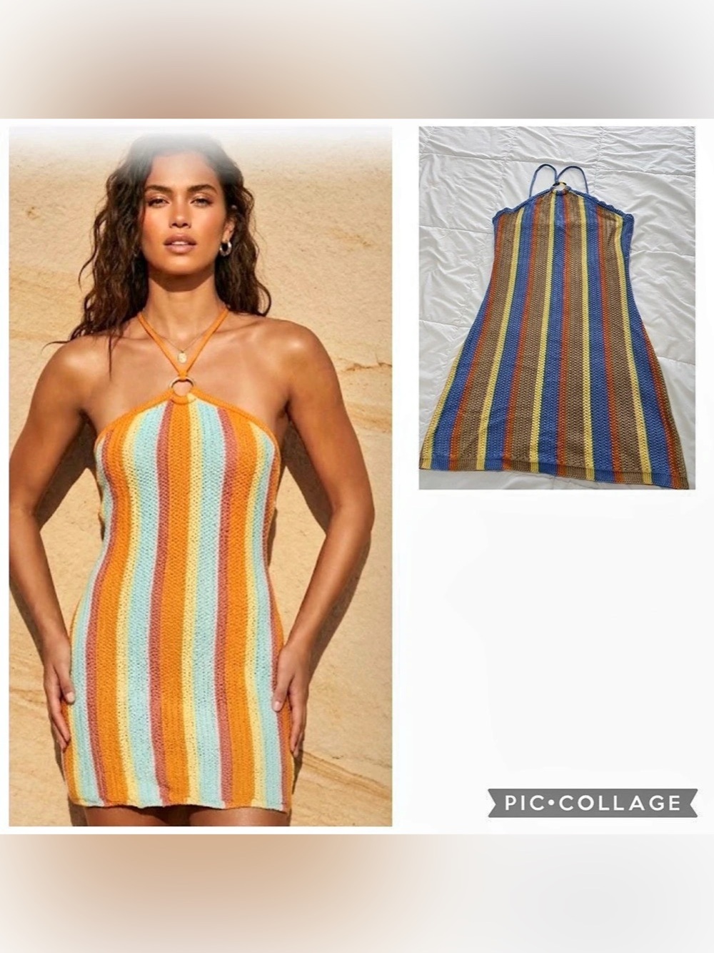 Almost famous Striped Halter Mini Dress in Blue & Orange size L